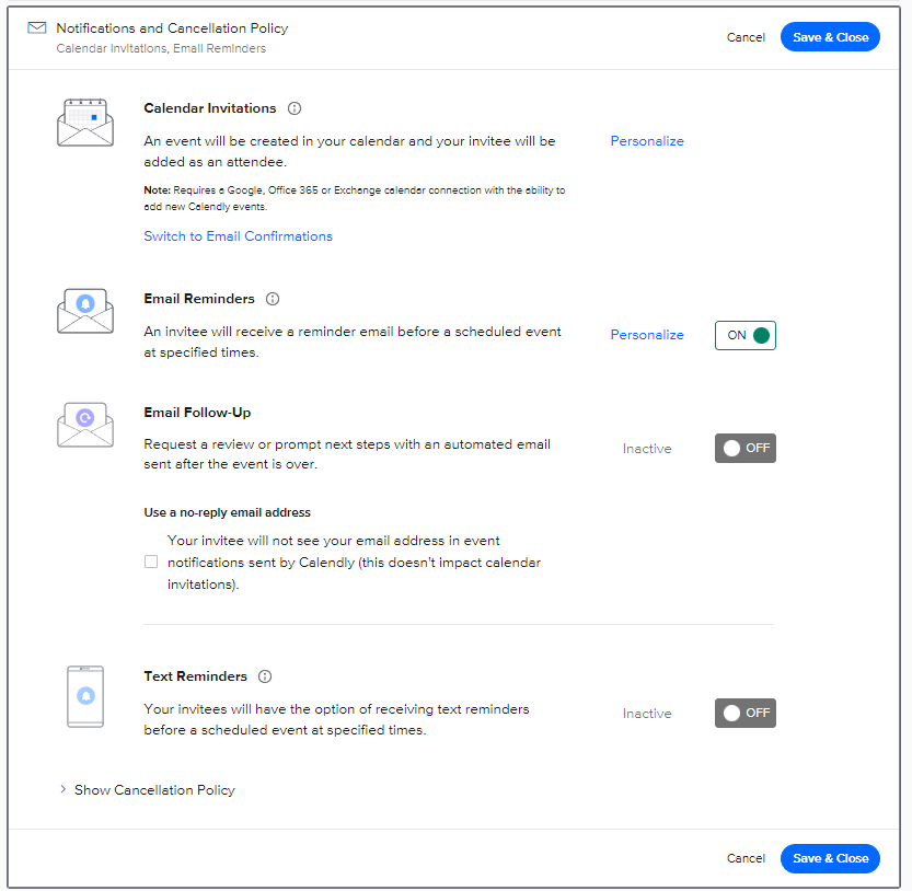 Create Calendly integration for the website and send appointments via