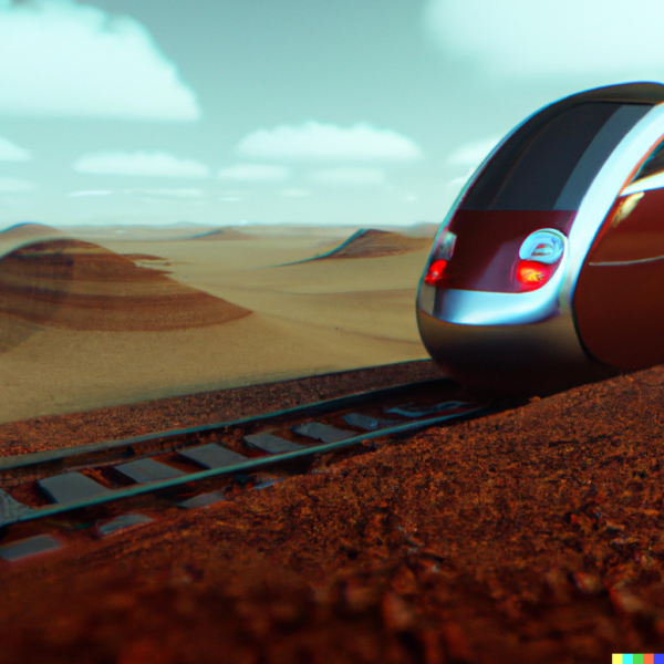 DALL·E 2023-02-11 10.56.07 - 3d render of a train from Deutsche Bahn on a mars landscape, realistic