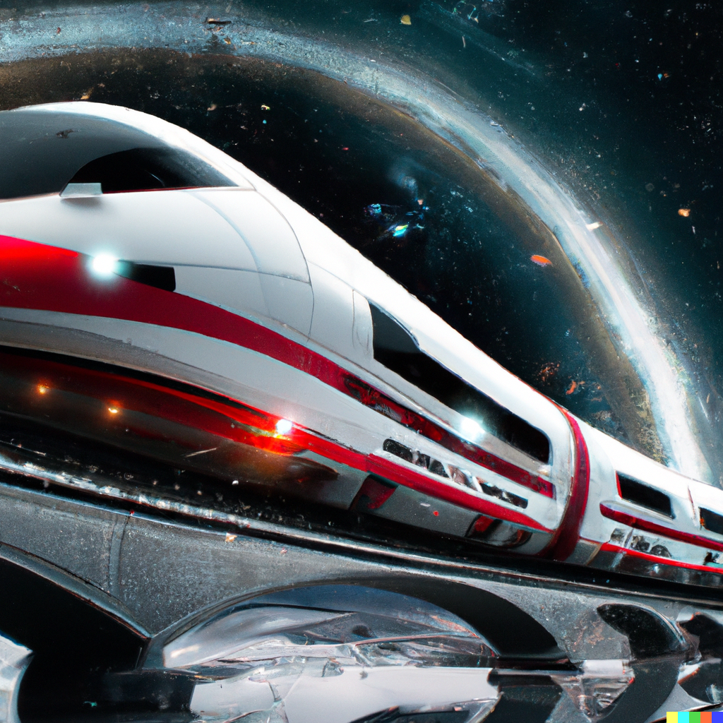 DALL·E 2023-02-11 09.27.13 - A train from Deutsche Bahn floating in a galaxy, digital art