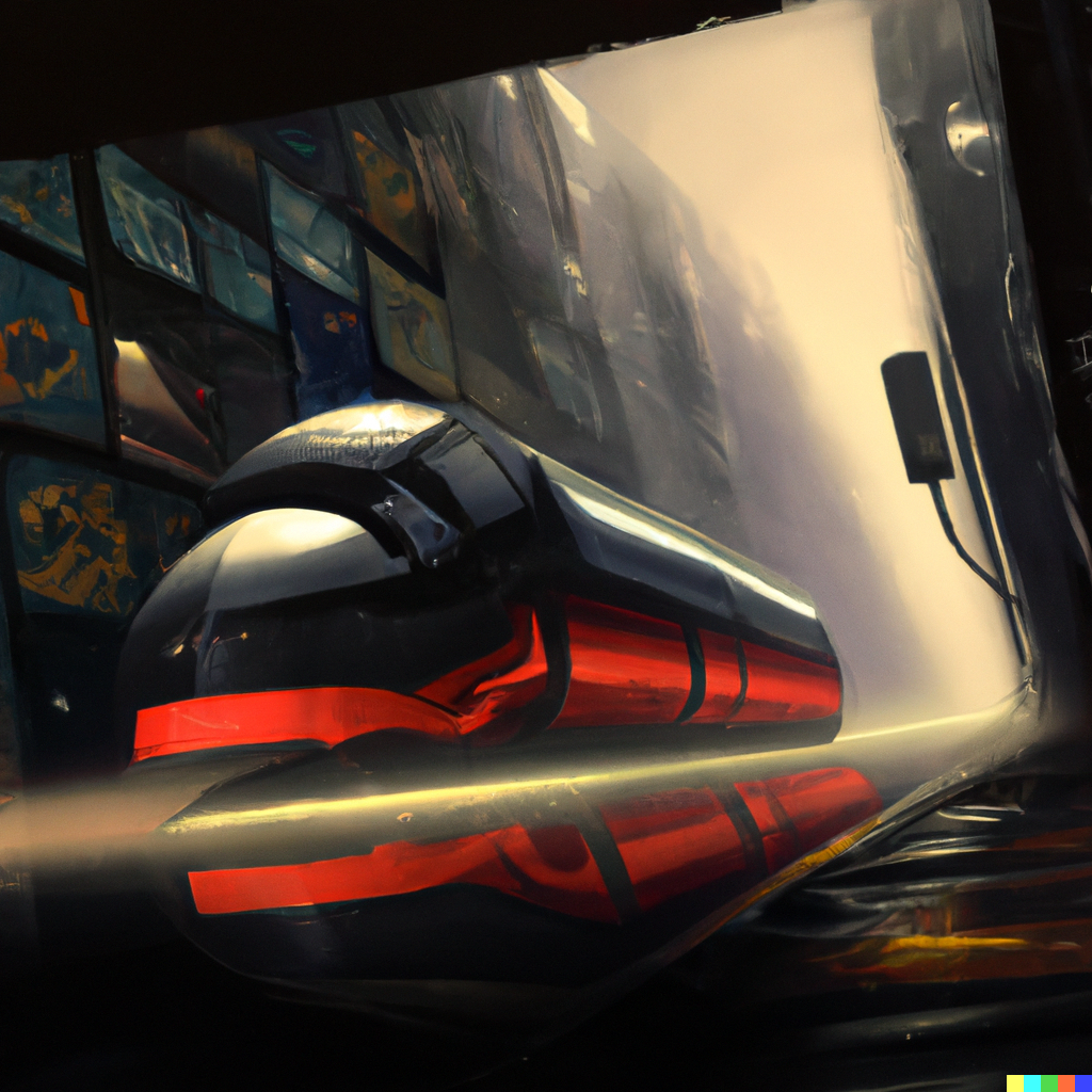 DALL·E 2023-02-11 10.12.34 - Painting of 3d render of a train from Deutsche Bahn floating in space, Blade Runner 2049