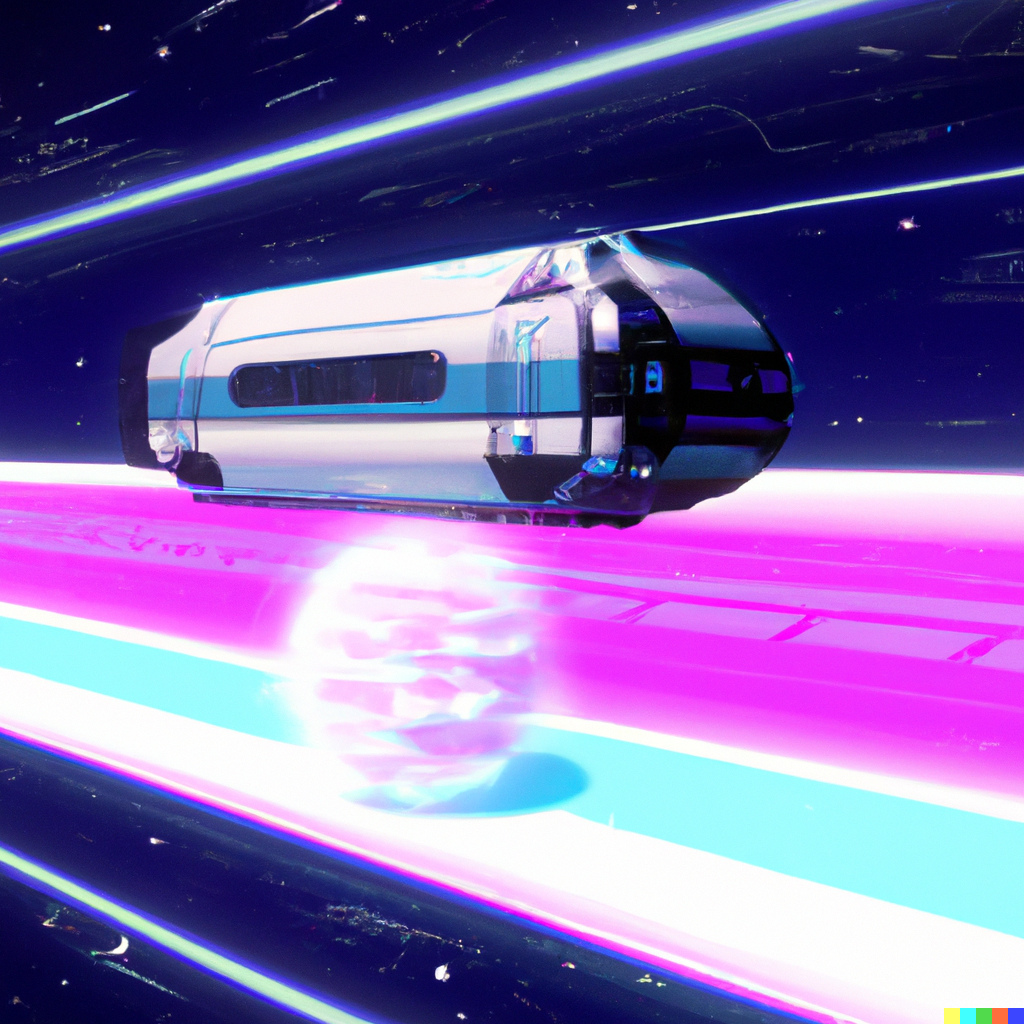 DALL·E 2023-02-11 10.15.23 - 3d render of a train from Deutsche Bahn floating in space, Vaporwave