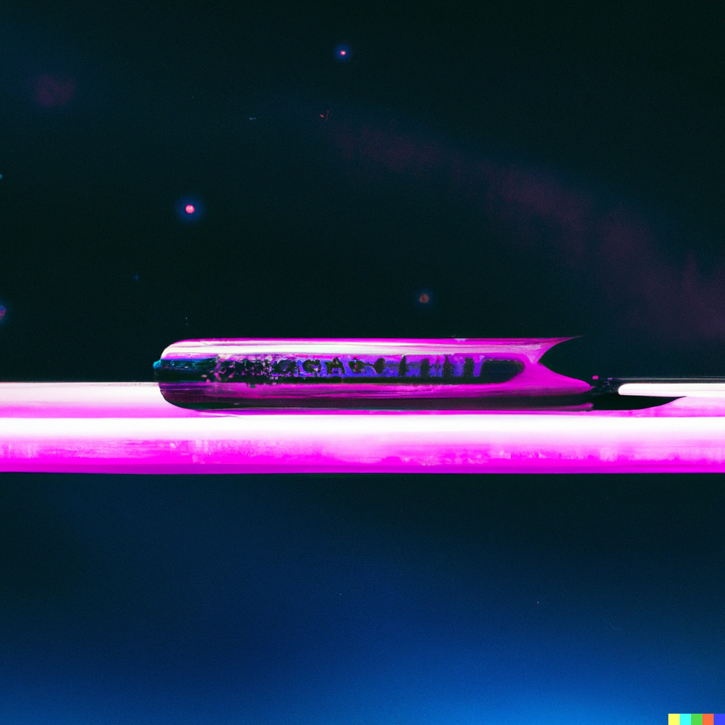 DALL·E 2023-02-11 10.47.20 - 3d render of a train from Deutsche Bahn floating in space, Synthwave